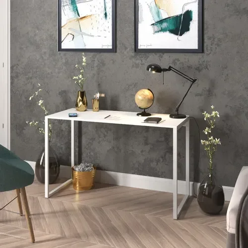 Ver imagem 2 de Escrivaninha 120cm Mesa Madeira Branca Móveis Industrial Escritório Office