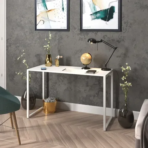Escrivaninha 90x50cm Mesa Madeira Branca Móveis Industrial Escritório Office - 3