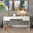 Ver imagem 1 de Mesa Escritório Gavetas Sala Quarto Office Davi Industrial 150x60 - Branca