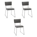 Ver imagem 1 de Kit 3 Cadeiras de Jantar Decorativa Base Aço Preto Luigi Linho Cinza - Gran Belo