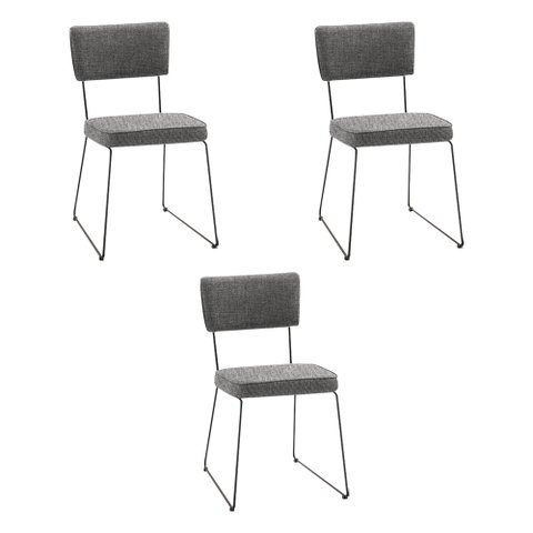 Kit 3 Cadeiras de Jantar Decorativa Base Aço Preto Luigi Linho Cinza - Gran Belo