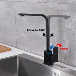 Torneira Gourmet de Cozinha Monocomando Misturador Slim Quadrada Preta - 3