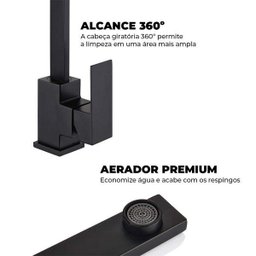 Torneira Gourmet de Cozinha Monocomando Misturador Slim Quadrada Preta - 4 Torneira Gourmet de Cozinha Monocomando Misturador Slim Quadrada Preta - 4