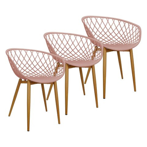Kit 3 Cadeiras Poltrona Clarice Sidera Nest Web C/ Apoio de Braço - Rosa