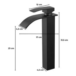 Torneira Cascata Banheiro Alta Preta Monocomando Misturador - 3