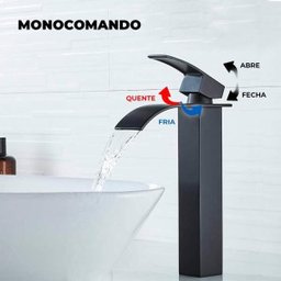 Torneira Cascata Banheiro Alta Preta Monocomando Misturador - 5