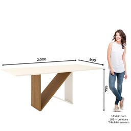 Mesa 200 X 90 Cm Sala de Jantar Cozinha Retangular com Vidro Mdf Branco Off White Madeira Nature - 3
