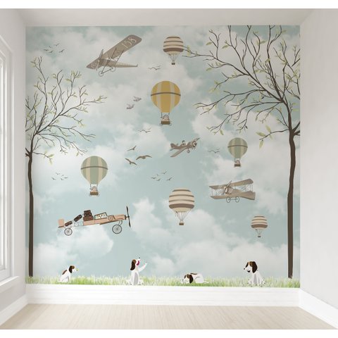 Papel de parede infantil balãozinho e aviãozinho para quarto de bebê M² VR14