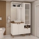 Ver imagem 1 de Conjunto de Banheiro Modulado 100% MDF Americano 3 Peças com Armário de Vidro Iluminata Branco/Ébano