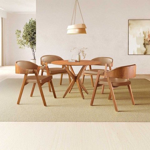 Conjunto de Mesa Redonda 100cm com 4 Cadeiras Gaia Yescasa Marrom/Caramelo/Freijó