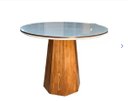 Ver imagem 2 de Mesa de Jantar Cone Oitavada 90 Cm com Tampo Duplo Redondo com Vidro Off/mel/off **somente a Mesa**