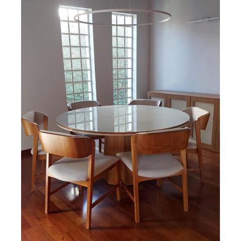 Mesa de Jantar Cone Oitavada 90 Cm com Tampo Duplo Redondo com Vidro Off/mel/off **somente a Mesa**