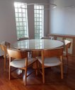 Ver imagem 1 de Mesa de Jantar Cone Oitavada 90 Cm com Tampo Duplo Redondo com Vidro Off/mel/off **somente a Mesa**