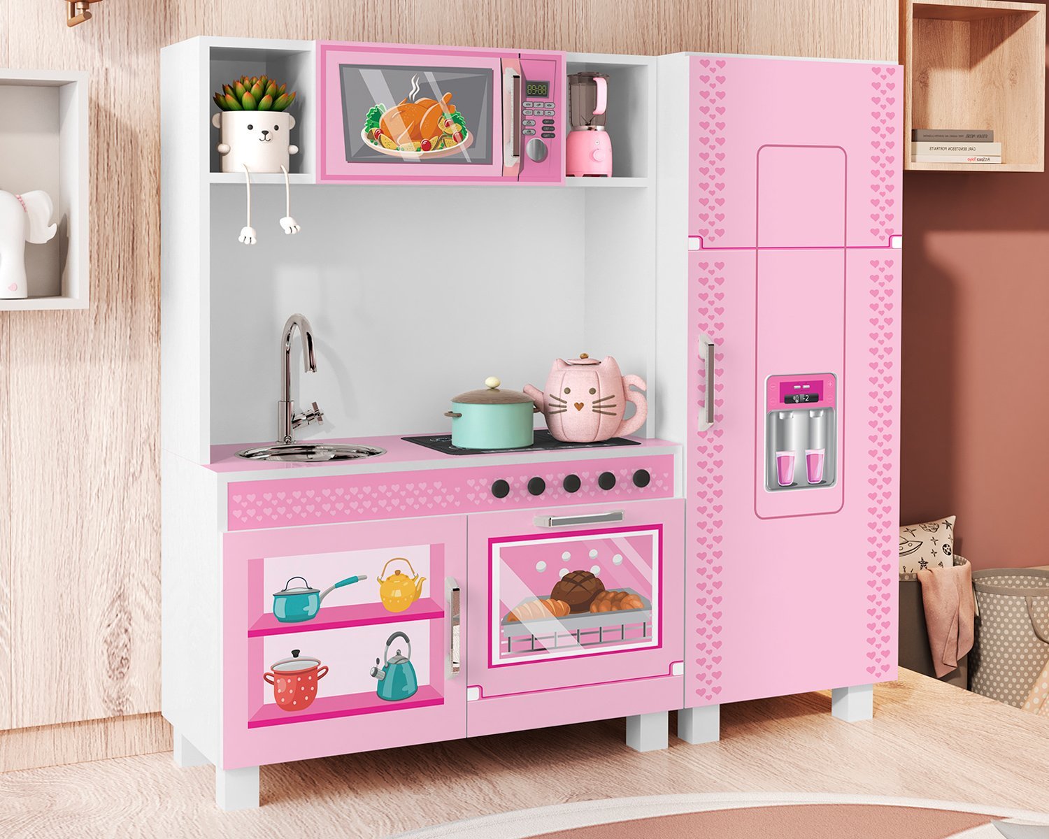 Cozinha Infantil Completa Charme de Brinquedo em Mdf Rosa