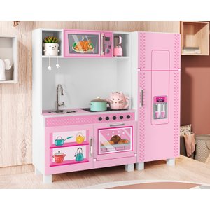 Cozinha Infantil Completa Charme de Brinquedo em Mdf Rosa