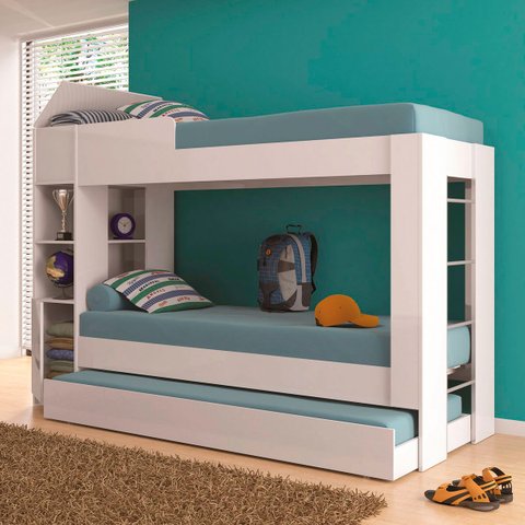 Beliche Cama Aux com 3 Colchões Ditália Treliche Cm-15 Branco