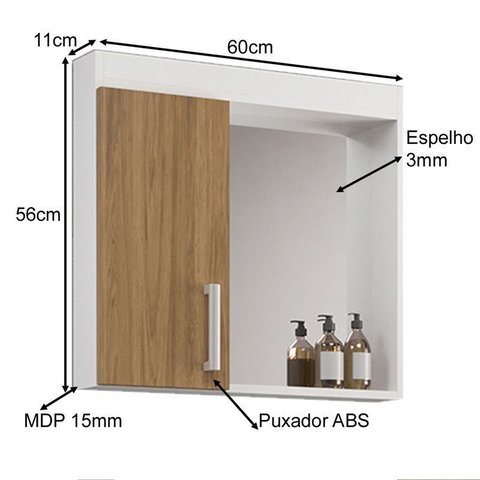 Armário de Banheiro 60cm 01 Porta Ref 561 Cewal - Branco/itapuã