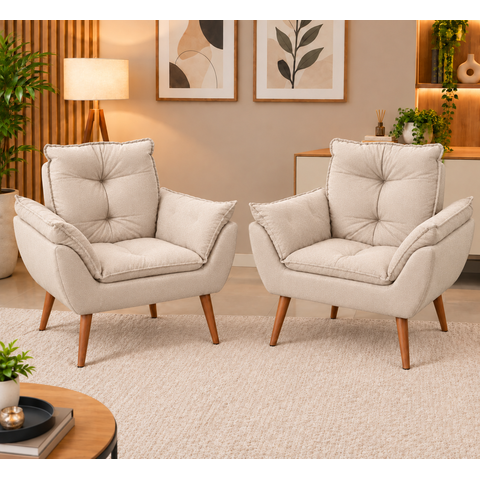 Kit com 2 Poltronas Opala Sala Quarto Clinica Bege