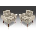 Ver imagem 1 de Kit com 2 Poltronas Decorativa Opala Pé Palito com Fibras Siliconada Suede Bege - Casa da Poltrona