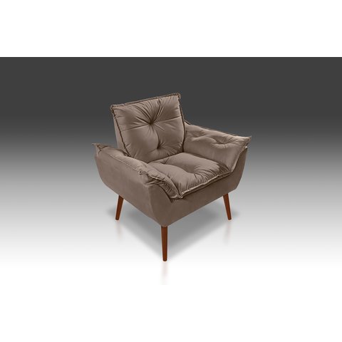Poltrona Decorativa Opala com Fibra Siliconada Suede Capuccino Pés Palito - Casa Da Poltrona