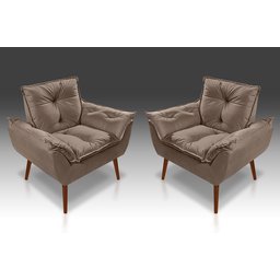 Kit com 2 Poltronas Decorativa Opala com Fibra Siliconada Suede Capuccino - Casa Da Poltrona - 1