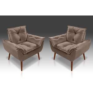 Kit com 2 Poltronas Decorativa Opala com Fibra Siliconada Suede Capuccino - Casa Da Poltrona