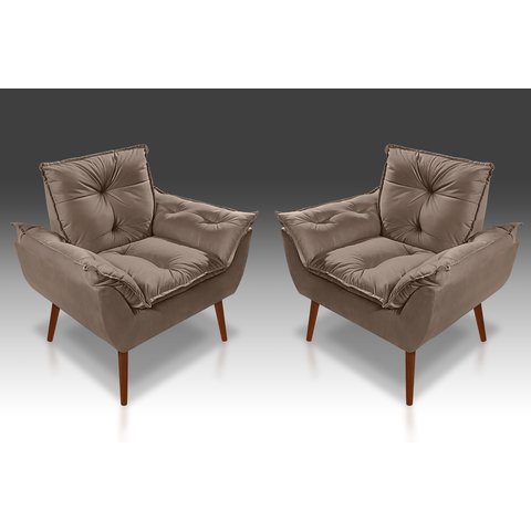 Kit com 2 Poltronas Decorativa Opala com Fibra Siliconada Suede Capuccino - Casa Da Poltrona