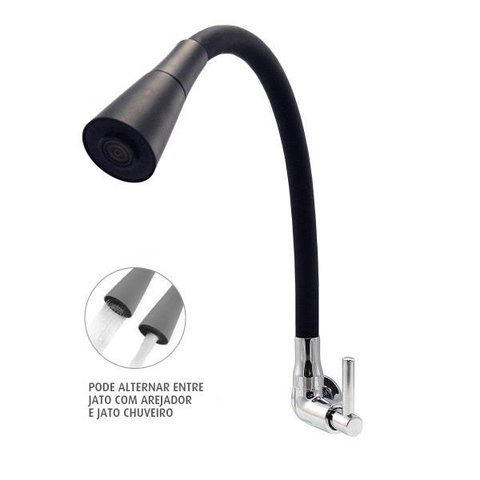 Torneira Cozinha Gourmet Flexível Silicone Preta Parede