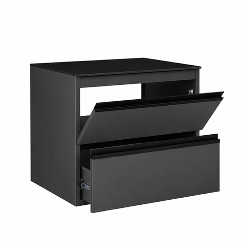 Kit Gabinete Banheiro Aço 60cm Lavabo Cuba e Espelheira Luxo:preto