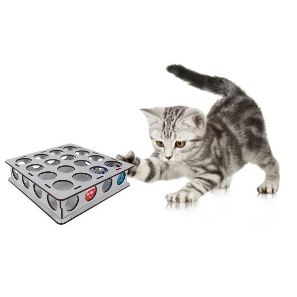 Brinquedo Bolinhas Para Gatos Com Guiso Caixa MDF Branco - 2