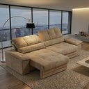 Ver imagem 1 de Sofá com Chaise Bariloche 4 Lugares Retrátil e Reclinável 240cm Bege Cia Lar