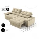 Ver imagem 3 de Sofá com Chaise Bariloche 4 Lugares Retrátil e Reclinável 240cm Bege Cia Lar