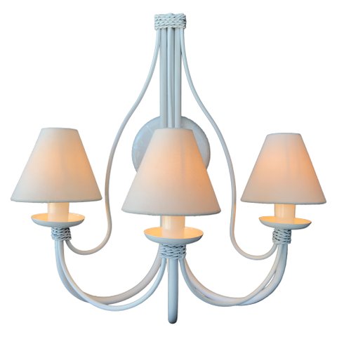 Luminária Artesanal de Ferro Com Cúpulas de Algodão e Dourada - Branco