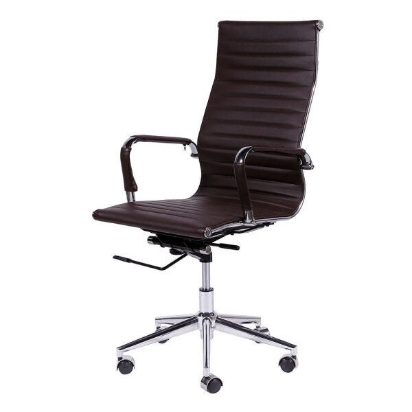 Cadeira Office Eames Esteirinha Alta com Rodizio Marrom