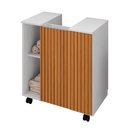 Ver imagem 1 de Gabinete para Banheiro 55cm 1 Porta com Rodízios Pequin Branco/ripado - Bechara