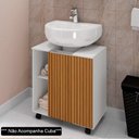 Ver imagem 2 de Gabinete para Banheiro 55cm 1 Porta com Rodízios Pequin Branco/ripado - Bechara