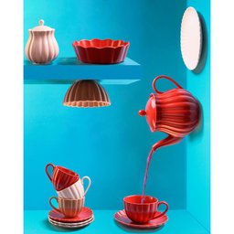 2 Xícaras para Chá Wolff Pétala de Porcelana Vermelho 160ml - 5