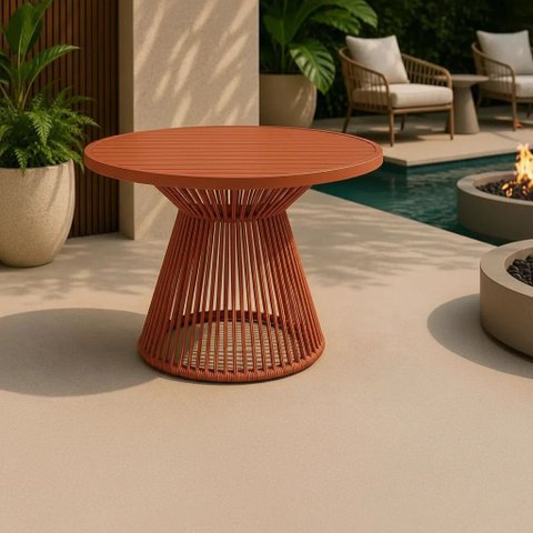 Mesa Suíça Tampo Ripado Alumínio Terracota 90cm