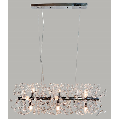 Lustre Pendente Dente de Leão Cromado Retangular Cristais 9E14 70cm PARIS LUZ