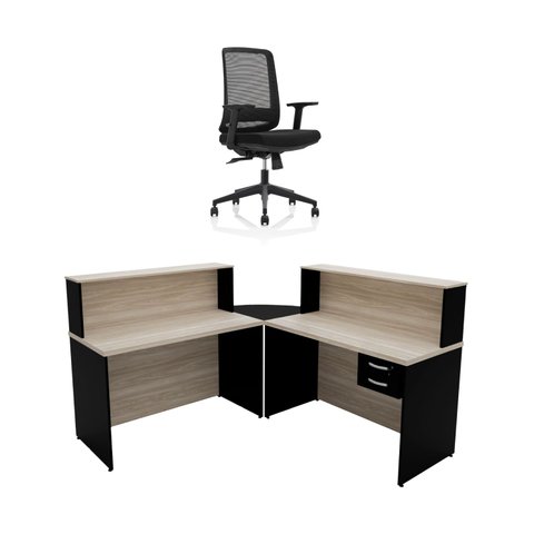 Balcão de Atendimento em L com Gaveta 120x60cm para Loja e Recepção + Cadeira Ergonômica Netflex