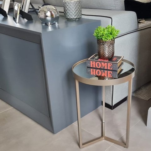 Mesa Lateral com Espelho - Mesinha de Apoio 50x35 cm Champagne