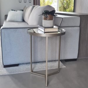 Mesa Lateral com Espelho - Mesinha de Apoio 60 x 45 cm Champagne