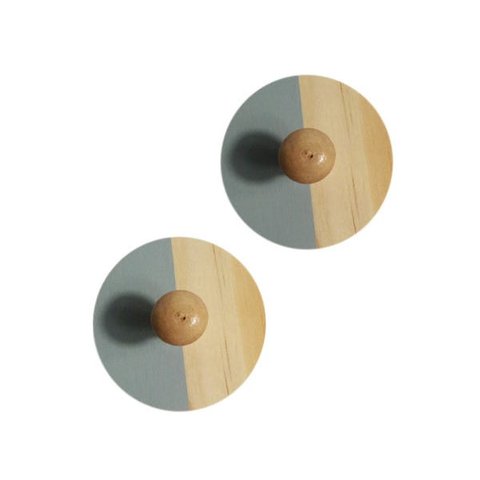 KIT 2 GANCHOS CABIDEIRO DE MADEIRA COM ADESIVO:madeira/cinza