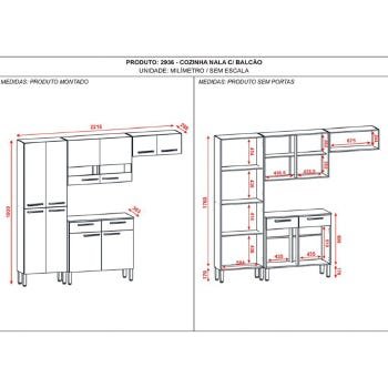 Cozinha Kits Parana Nala com Balcão e Tampo - 2936