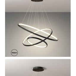 Lustre Pendente Preto Moderno Anéis LED 3 Arcos Pé Direito Duplo Original Preto - 3