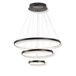 Lustre Pendente Preto Moderno Anéis LED 3 Arcos Pé Direito Duplo Original Preto - 1