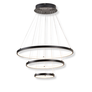 Lustre Pendente Preto Moderno Anéis LED 3 Arcos Pé Direito Duplo Original Preto