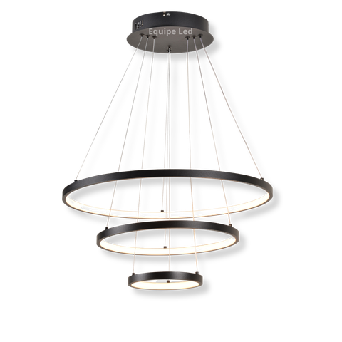 Lustre Pendente Preto Moderno Anéis LED 3 Arcos Pé Direito Duplo Original Preto