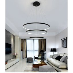 Lustre Pendente Preto Moderno Anéis LED 3 Arcos Pé Direito Duplo Original Preto - 2