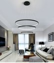 Ver imagem 2 de Lustre Pendente Preto Moderno Anéis LED 3 Arcos Pé Direito Duplo Original Preto